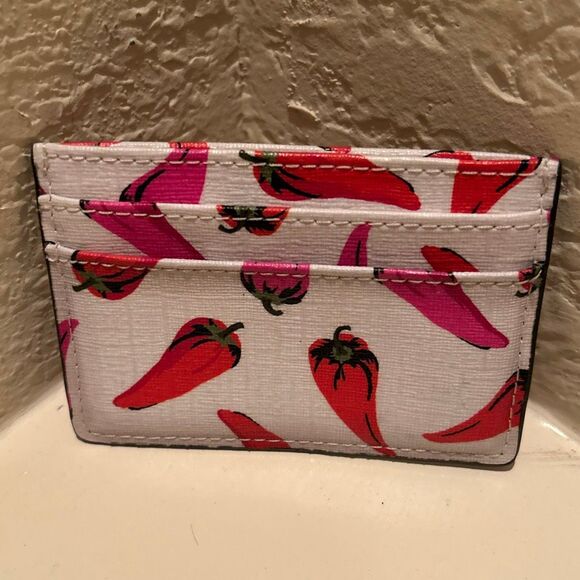 Kate Spade Red Pink Hot Chili Peppers Card Holder Wallet Garden Vegetable - Picture 2 of 7
